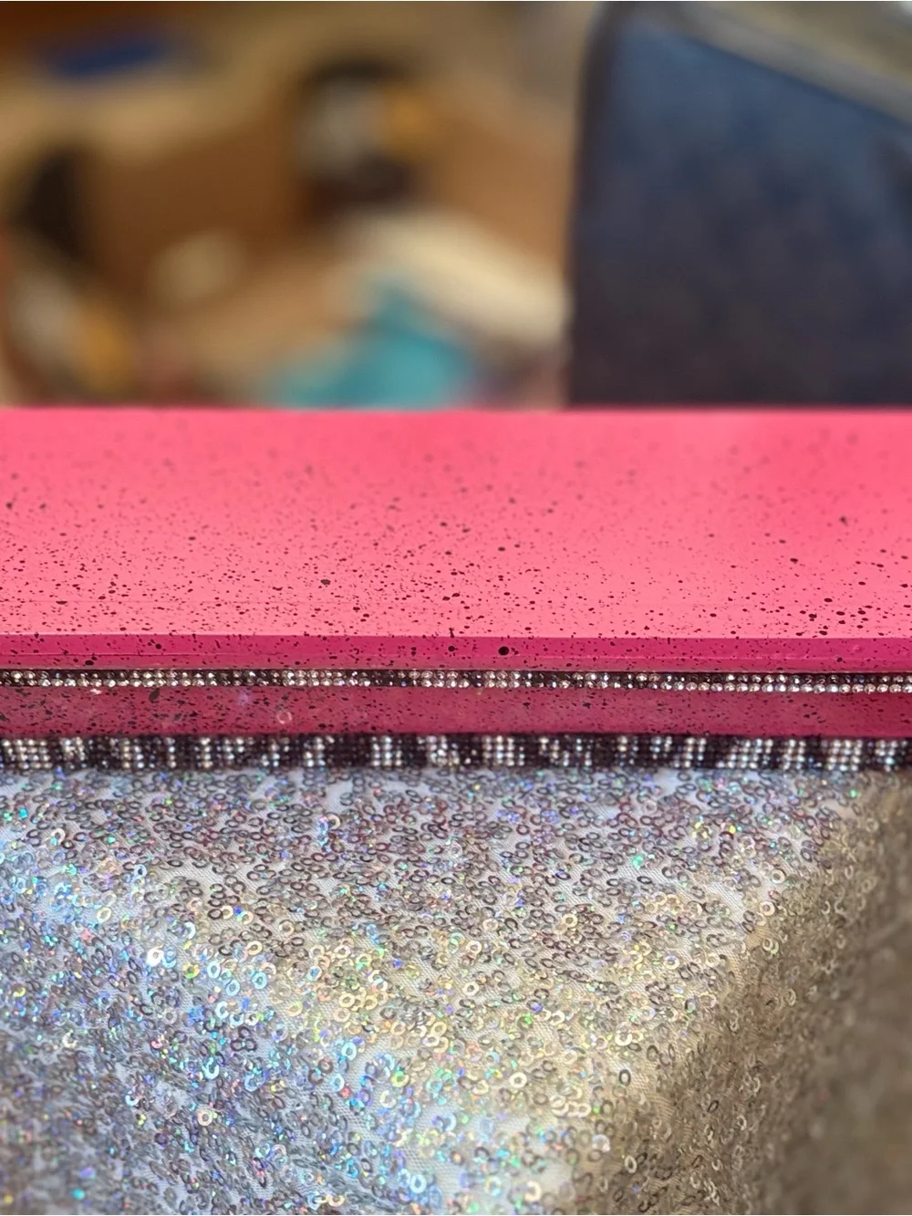 Hot Pink & black splash floating wall shelf with Zebra print rhinestone accents